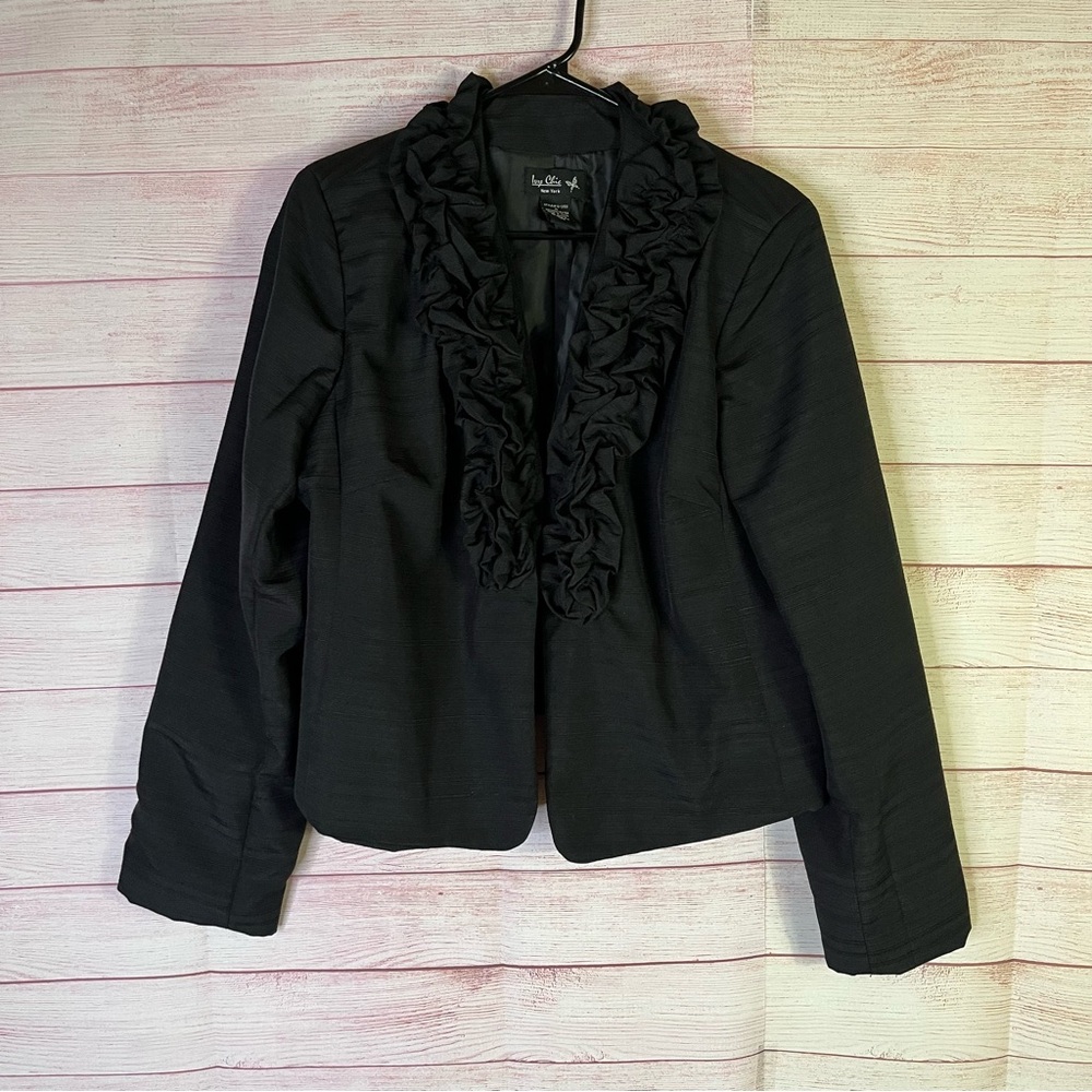 Ivy Chic New York Open Front Ruffle Blazer Jacket Size XL